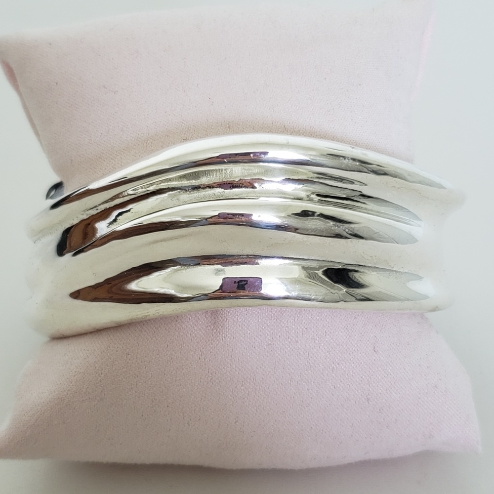 E&L Israel Sterling Silver Electroform Wide Ridged Bangle Bracelet - Picture 4 of 10